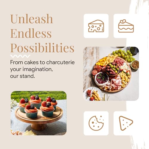 HOMESPHERE Acacia Wood Cake Stand with Lid - Multifunctional 12 In Round Cake Holder, Dessert Table Display Set & Charcuterie Board for Cheese, Chips, Fruit Platter, Acrylic Cake Dome Cover, No Glass - color: Modern Dome