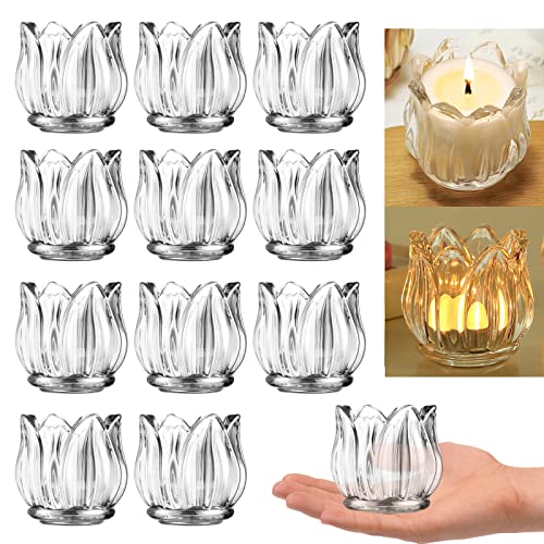 GOLDEAL 12Pcs Clear Votive Candle Holders,Clear Thick Glass Tea Light Candle Holder Bulk,Tealight Candle Jars for Wedding Table Decor,Party Supplies,Bridal Shower,Baby Shower,Tables Centerpieces - color: Clear