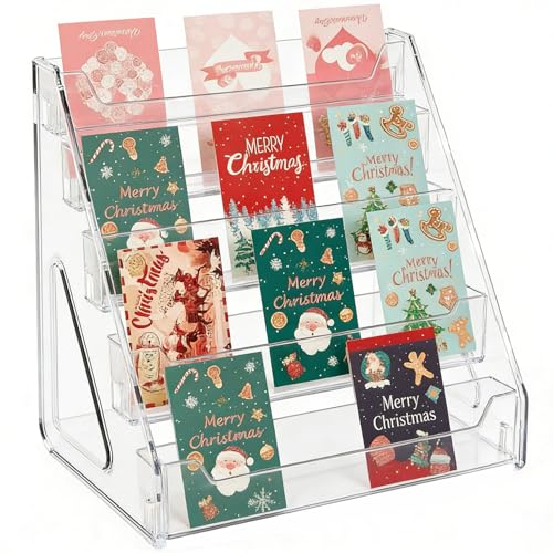 5-Tier Clear Acrylic Display Stand | No-Tool Snap-On Assembly | Portable Holder for Graded Sports Cards (PSA/BGS/SGC Slabs), Stickers, Stamps | Tabletop Organizer for Vendor Events, Retail Stores
