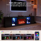 LGHM 70'' LED TV Stand with Fireplace, Stylish Modern Entertainment Center with 2 Slip Doors for TVs Up to 80”, Media Console with Storage for Living Room, Black - size: 22''H & Fireplace