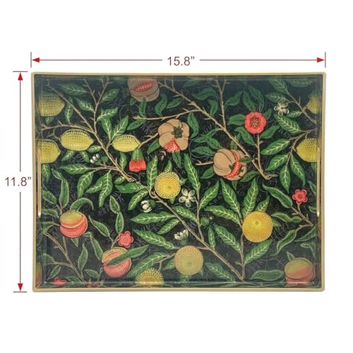 15.8" x 11.8" Black Plastic Serving Tray with Handles, Pomegranate & Lemon Fruit Botanical Pattern with Gold Trim, for Ottoman, Coffee Table, Vanity - color: Pomegranate & Lemon Fruit
