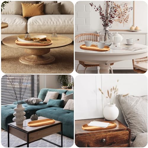 Yaomiao 4 Pcs Acacia Wooden Serving Tray Oval Shaped Rustic Wood Plates Large Decorative Natural Tray Serving Platter for Food Charcuterie Cheese Dish Bread Fruit Kitchen(16 x 10 Inch) - size: 16 x 10 Inch