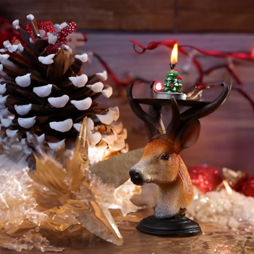 Rustic Deer Antler Candle Holder – Farmhouse Taper Candle Stand for Christmas Table Centerpiece, Vintage Lodge Decor, Wedding Reception Decorations, Resin Stag Head Mantle Decor, 5.5×5.5×7.6 Inch - color: Rustic Antler