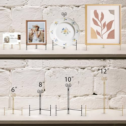 Display Stand for Plate, Foldable Metal Plate Stand for Table, Decorative Easel Holder for Picture Frames, Photos, Wedding Cards, Sign Posters, Cavas, 6-inch Gold