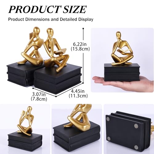 Reading Figurine Book Ends Book Lovers Gifts for Bookshelf Decorations for Readers, Graduates, Students, Teachers, Sculpture Home Decor for Shelves Desk Office Living Room (Black/Gold) - color: Black/Gold