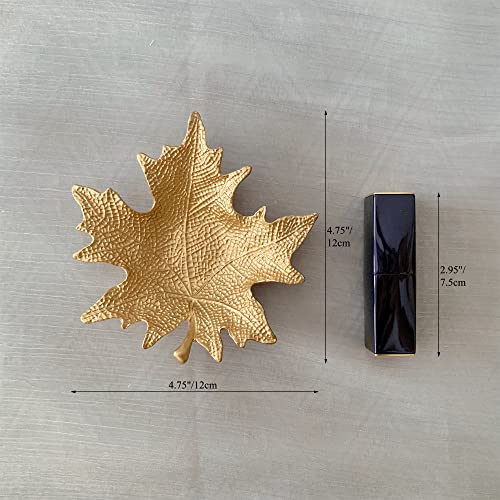 Metal Jewelry Dish, Small Leaf Shaped Ring Holder Jewelry Organizer, Trinket Dish Vanity Tray for Dresser Christmas Birthday Wedding Gifts - color: Maple-Gold