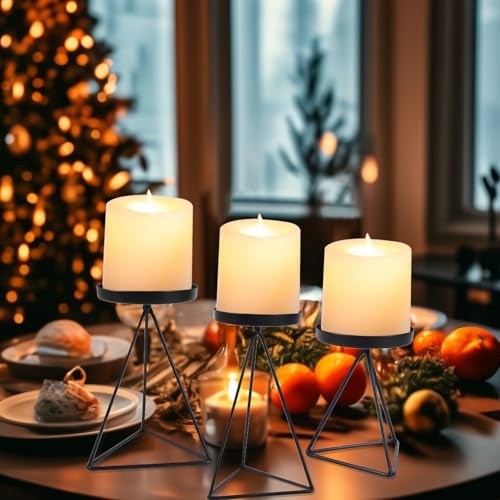 3 PCS Geometric Candle Holders for Pillar Candles Black Metal Pillar Candle Holder Vintage Candle Stands Table Centerpiece for Wedding Christmas Home Decoration - color: Black