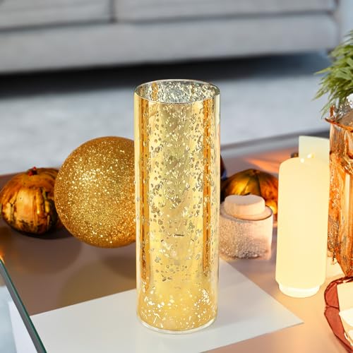 WGVI Hurricane Candle Holder Sleeve, W: 4", Ht: 12", Gold Speckled Glass Cylinder Open Both Ends, Chimney Tube Shade, 1 Piece - size: 4x12"H