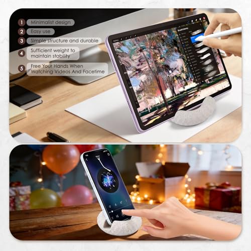 Artificial Stone Cell Phone Stand for Desk Handcraft Diamond Patterned Minimalist Decor for Desk Kitchen Counter Office Easy of Use Sturdy and Stable(Light Brown Granite Rock Style) - style: light brown diamond stone