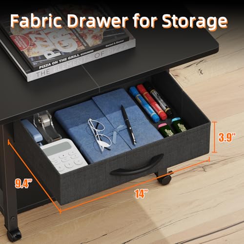 YAOHUOO 22"x15" Large Printer Stand with Storage Drawer, 2-Tier Under Desk Printer Table for Home Office, Printer Cart fit Fax Machine/3D Printer/Scanner(Black) - color: Black, size: 2-Tier