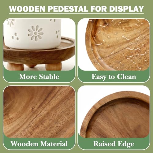 Vaveren Small Wooden Riser Wooden Pedestal for Display Tray Display Riser for Entry Table Farmhouse Kitchen Tabletop Centerpieces , Round 12.9x4cm - color: Round 12.9x4cm