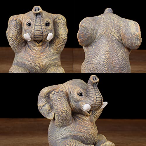 Cute Set of 3 Elephant Statues Home Décor Cool Elephant Figurines for Shelf, Living Room Bedroom Office Desktop, Bookshelf, Animal Sculptures Gifts,Small Decor Accents Items for Women - color: Yellow-3