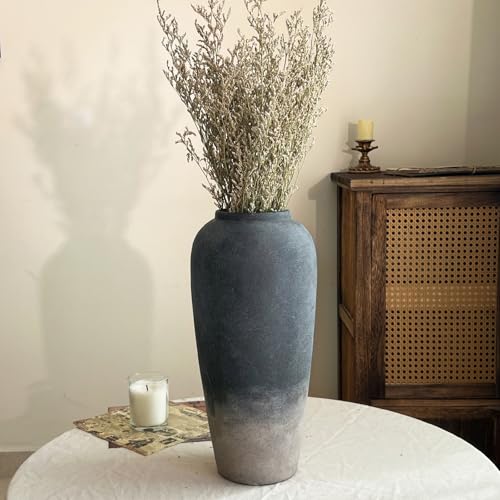 Ceramic Rustic Farmhouse Vase, 15 Inch Black Handmade Pottery Flower Vase for Home Decor, Rustic Living Room Decor, Wedding Gifts, Shelf & Table Decoration - color: Black, size: Large