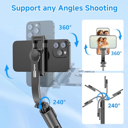 SelfieShow Selfie Stick, Extendable Selfie Stick Tripod with Wireless Remote and Tripod Stand, Portable, Lightweight, Compatible with iPhone 17 16 15 14 13 12 Pro Xs Max/Samsung Smartphone and More - style: Black