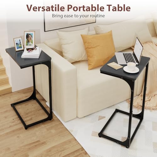 C Shaped End Table, TV Tray Side Table for Couch, Couch Tables that Slide Under C Table Side Table for Small Spaces Living Room Bedroom Bedside Home Office, Black - color: Black, size: 1