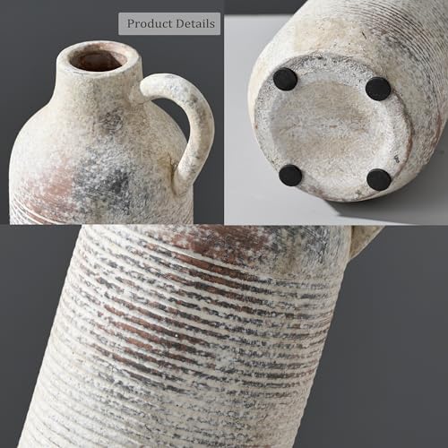 PORCER Ceramic Rustic Vase for Home Decor, Terracotta Vase with Handle, Handcrafted Vintage Decorative Flower Vase for Farmhouse, Living Room, Table, Fireplace, Nightstand - Natural Brown - color: Natural Brown- 10.16"
