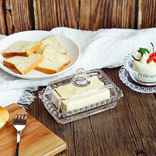 6.5'' Clear Glass Butter Dish with Handled Lid,Classic 2-Piece Design Butter Keeper For Countertop,Dishwasher Safe - size: 6.5 inches