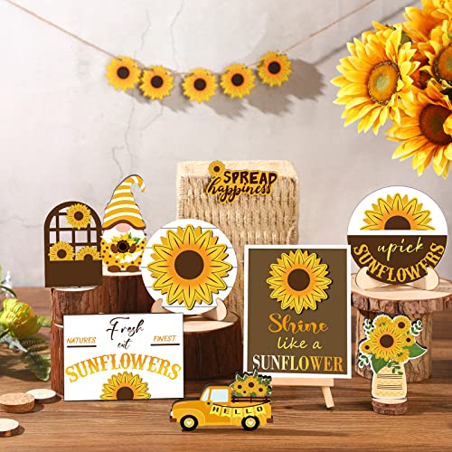 12 Pcs Sunflower Tiered Tray Decor Set Summer Kitchen Decor Tiered Tray Rustic Farmhouse Tier Tray Decor Items Sunflower Gnome Wooden Signs for Sunflower Party Decor Summer Home Decoration - style: Sunflower