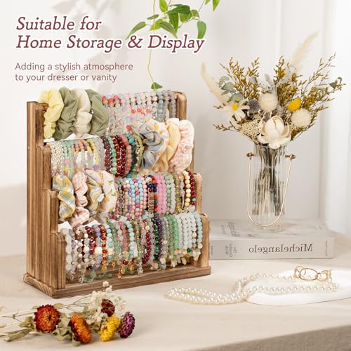 Emfogo Bracelet Holder, 4 Tier Bracelet Organizer Storage for Bracelets Bangles Watch Scrunchies, Rustic Wood Jewelry Organizer Display for Home, Vendors, Craft Shows and Store(Rustic Brown) - color: Rustic Brown