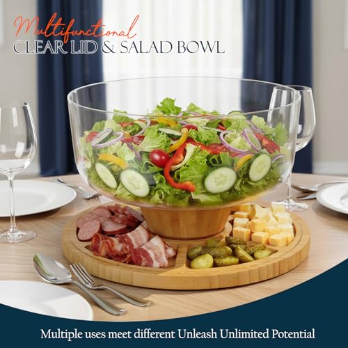 Masthome Bamboo Christmas Cake Stand with Lid, 6 in 1 Cake Holder with Lid,Multi-Functional Serving Platte, Dessert Display Stand and Charcuterie Board for Nutst, Chips & Dips,Fruit Platter - color: Bamboo Cake Stand With Lid