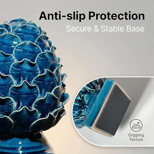 Blue Ceramic Artichoke Statue - Unique Artisanal Decorative Sculpture, Decor for Living Room, Office, Bookshelf