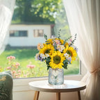 BLOSMON Sunflower Fake Flowers in Vase: Sunflowers Artificial Flowers with Vase for Table Centerpieces Decor - Silk Flower Bouquet Faux Arrangements Kitchen Bathroom Wedding Party Decoration