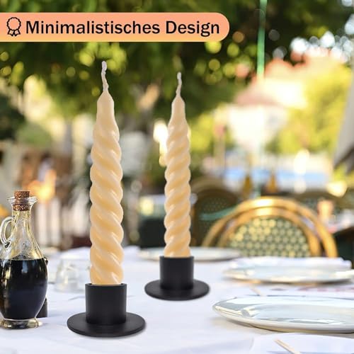 2 Pcs Black Iron Candle Holder with 2 Pcs Double Sided Tape for Dinning, Taper Candles, Wedding and Party Decoration (Black)