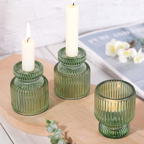 DARJEN 6 Pcs Green Candlestick Holders - Glass Taper Candle Holders Tealight Votive Candle Holders for Table Centerpieces, Wedding, Dinner Party, Home, Gifts (Pack of 2) - color: Green, size: 6Pcs (Pack of 2)