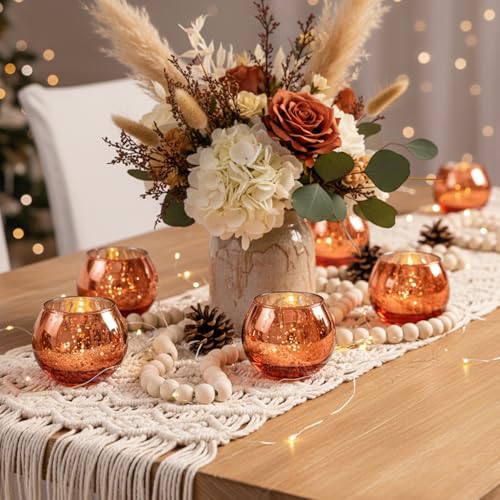 LAMORGIFT 24 Pcs Burnt Orange Candle Holders- Mercury Glass Candle Holders for or Boho Wedding Centerpieces, Bridal Shower, Party Table Decor, Fall and Holiday Home Decoration - color: Orange