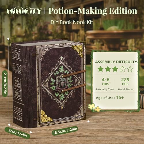 MiniCity Book Nook Kit,Tiny House Kits to Build to Live in,DIY Wooden Crafts for Adults, Mini Model Kits with LED, Birthday and Valentine's Day Gift for Adults (Potion-Making Edition) - style: Potion-Making Edition