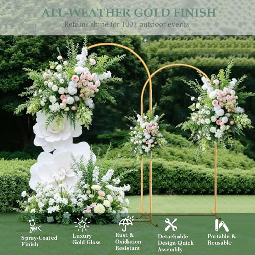 WellSign Wedding Arch Backdrop Stand 7.2FT, 6FT Set of 2, Gold Metal Balloon Arch kit Stand for Gender Reveal Ceremony Engagement Anniversary Bridal Valentine Party Event Decoration - color: Gold, size: 7.2FT+6FT