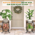 TOSKING 2-Tier & 9.1'' Single Metal Plant Stand Set – Single Stand with Adjustable Leveling Feet, Rustproof Heavy Duty Flower Pot Holder for Indoor/Outdoor, Stable Multiple Plant Rack for Balcony Garden Patio Living Room Bedroom, Black - size: 2Tier-19.5'