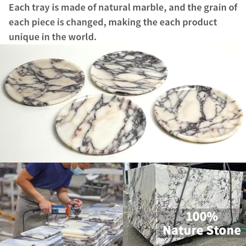 Natural Marble Tray, Coffee Table, Food, Fruit, Paper Cup, Cake Display, Coffee bar, Family Gatherings, Seasonal Holiday Decoration Tray(Viola-Circular-9.8"x9.8"x0.7") - color: Viola-circular-9.8"x9.8"x0.7"
