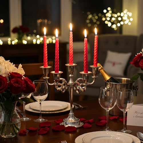 Rely+ 5 Arm Candelabra Taper Candle Holders Decorations Indoor Kitchen Décor Table Candles Candlestick Candelabra Centerpiece (Silver) - color: Silver, size: 5 Arm