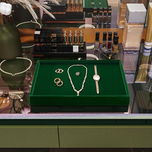 Green Velvet Jewelry Trays Stackable Jewelry Drawer Organizer Tray for Necklace Bracelets Rings Storage Display - size: Flat Tray for Multiple Jewelry