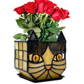 Yellow Cat Plant Pot with Drainage,Cute Planters for Indoor Plants,Stained Glass Cat Flower Pots,Fun Candle Holder Glass Container,Gifts for Gardeners Woman - color: Black-yellow