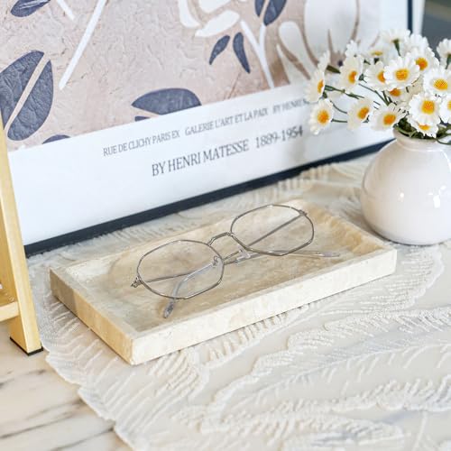 Luxury Natural Marble Tray, Handcrafted Vanity Catchall for Perfume, Jewelry, Soap, Elegant Bathroom & Kitchen Counter Decor - color: 036-white Travertine