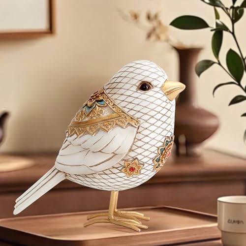 Bird Figuriens for Home Decor Accents,Boho Bird Statue Sculpture for Shelf Decor,Birds Decorations for Home Table Bookshelf Mantels Office,Vintage Animal Decor,Decorative Birds Gifts for Women - color: White