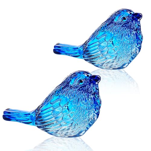 QFkris 3" Small Bird Statues Home Decor Accents 2 Pack Blown Glass Birds Decor for Tabletop, Office Desk, Living Room, Coffee Table, Shelf, Bookshelf (2 PCAK) - style: 2Pack Blue