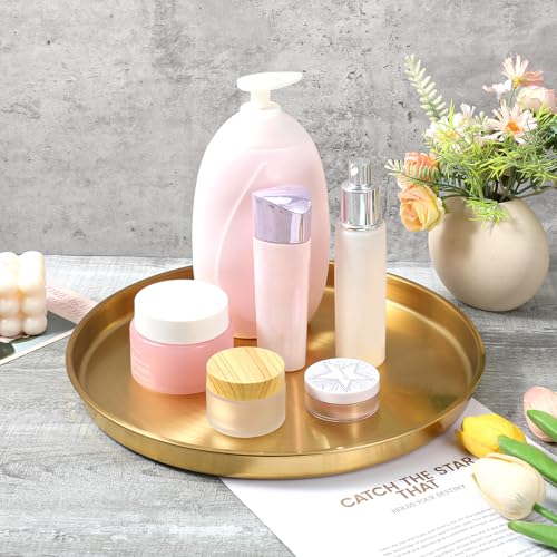 3 Pcs 12 Inch Gold Round Serving Tray, Stainless Steel Decorative Plate for Jewelry Makeup Organizer, Vanity Bathroom Coffee Table Dessert Display