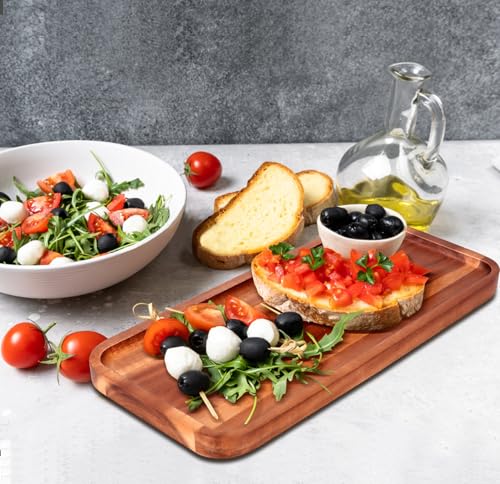Acacia Wood Platter Small 12"X5.5" Charcuterie Boards Long Rectangle Decorative Trays Home Decor Cheese Board Wooden Serving Platters for Cookie, Snack, Dessert, Food Dish Cake Appetizer Plates - size: 12" × 5.5" × 0.6"