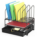 Deco Brothers Mesh Desk Organizer with Double Tray, 5 Upright Sections and Sliding Drawer, Black - color: Black