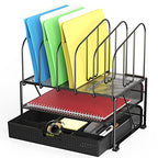 Deco Brothers Mesh Desk Organizer with Double Tray, 5 Upright Sections and Sliding Drawer, Black - color: Black