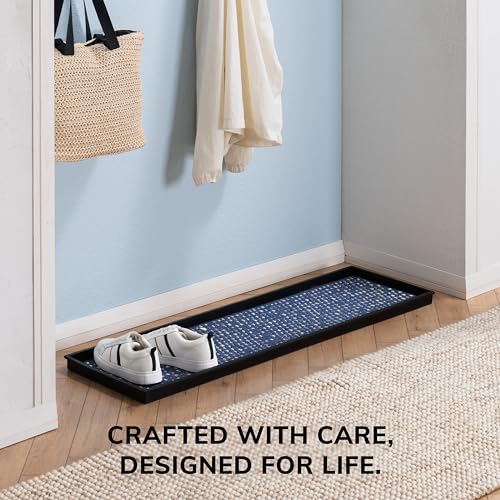 Anji Mountain Heavy Duty Waterproof Rubber Shoe Storage Mat Organizer/Boot Storage Tray Multi Use For Entryway with Coir, Blue and Ivory Insert , Fits 4 Pair (46.5" Wide) - color: Blue and Ivory, size: 46" x 14" x 1.5"
