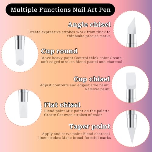 5 Pcs Nail Art Sculpture Pen Dual Tipped Silicone Nail Tools Nail Art Acrylic Pen Silicone Brushes for Resin Nail Art Tools for Design Nail Foil Carving Drawing Shaping Drawing Effect - color: 5 pcs style B