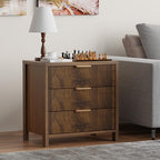 Fluted Nightstand, 23.7'' Wide Night Stand with 3 Drawers, Mid-Century Modern Bedside Table with Handles, Wood End Table for Bedroom, Walnut - color: Walnut