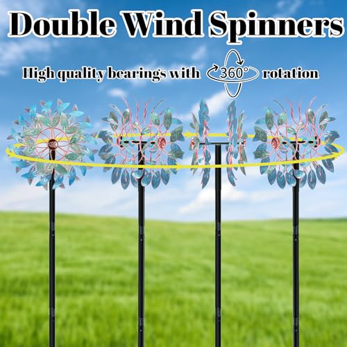 66 Inch Metal Outdoor Wind Spinner, 2-Way Wind Sculpture Spinner with Metal Stake, Waterproof 360 Degrees Kinetic Windmill Art Decoration for Patio Garden Lawn (A- Vintage Blue) - color: A- Vintage Blue