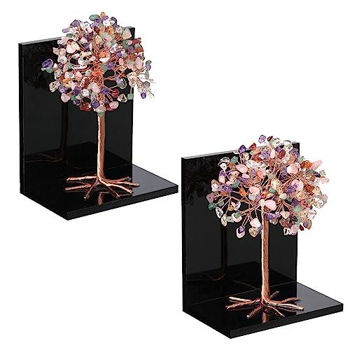 mookaitedecor Natural Colorful Crystal Money Tree Stones Bookends, Decorative Acrylic Stone Tree Book Ends for Shelves Desktop Organizer Home Office,5.7-6.3inch (1 Pair) - color: Colorful, size: 5.7-6.3 Inch