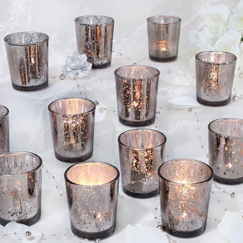 UPBUD Black Votive Candle Holders Set of 24, Speckled Mercury Candle Holders for Wedding Centerpiece Table Decorations, Tealight Candle Holder for Party Bridal Shower Decor, Home Decor - color: Black