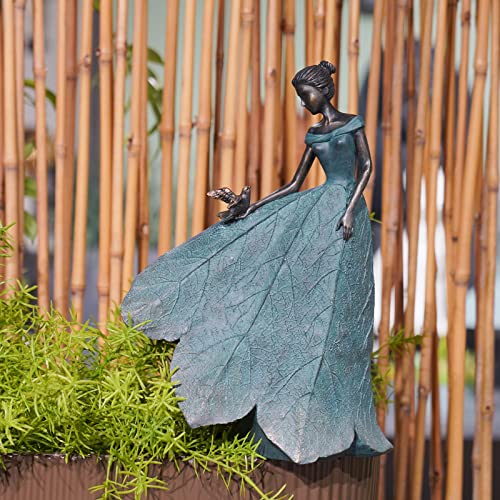 Guichifun Fairy Statue Collection Home Decoration - Leaf Angel Girls Resin Home Garden Decor for Outside or Inside Rustic Fairy Garden Outdoor Yard Figurines Gifts for Women 8.5 x 5.25 x 12 Inch - color: Green-bird, size: Large